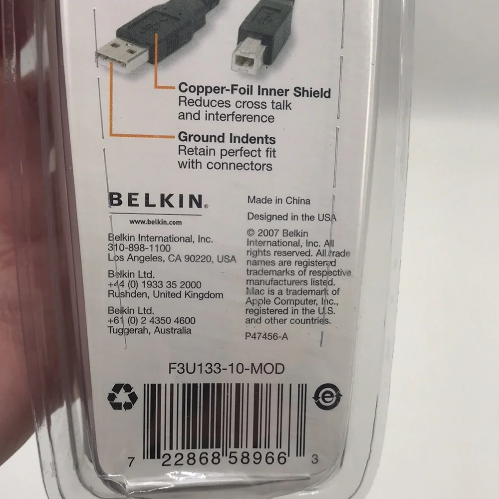 Genuine Belkin High Speed USB 2.0 Cable USB A Male/B Male — 10 feet long